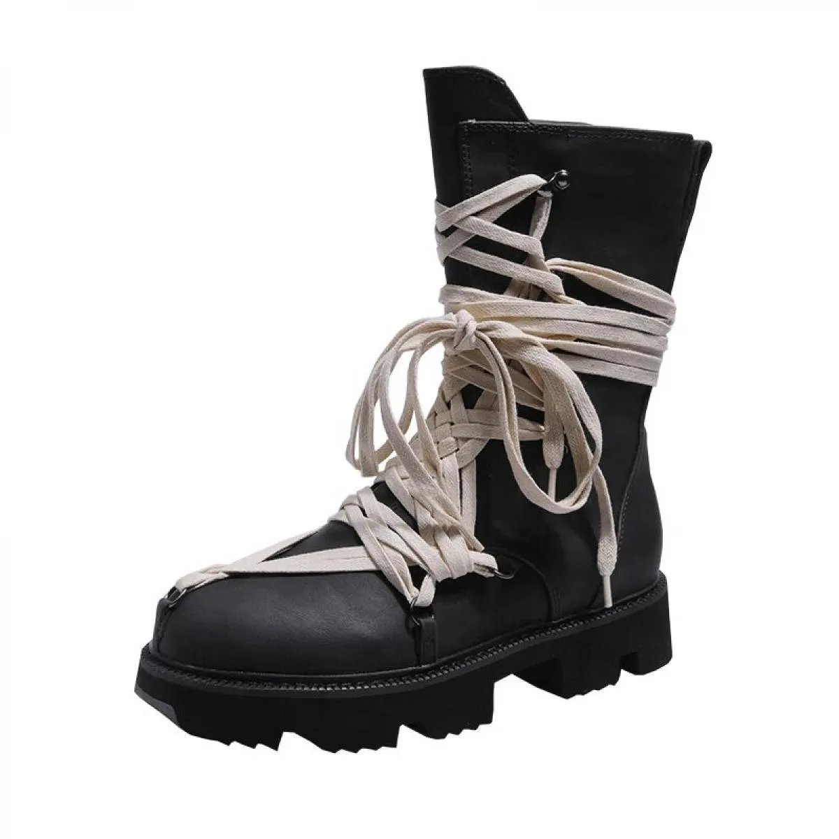 2023 Stivali da moto in pelle nera da donna Stivali da donna invernali Lace Up Zipper Opening Coppie Sheos Boots Bind The Des