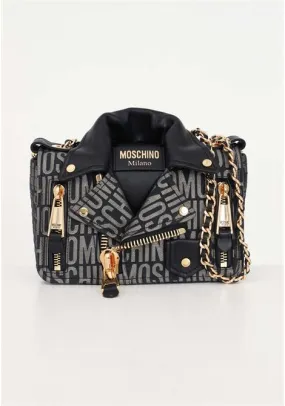 Borsa da donna nera e oro a tracolla biker con logo stampato