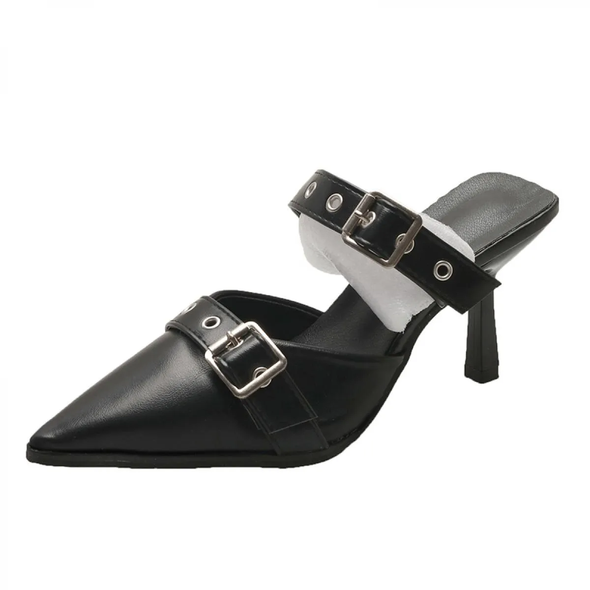 Nuova estate punk goth fibbia in metallo sandali con tacco alto donna punta a punta argento scarpe da festa sandalo con tacco so