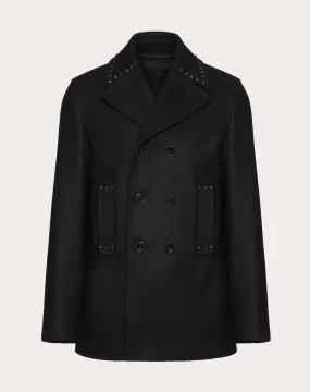 PEACOAT IN PANNO DI LANA CON BORCHIE BLACK UNTITLED